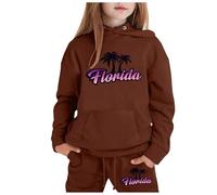 Générique Sweat à Capuche Enfant Grande Taille Manches Longues Ville Nom Lieu Haut Pantalon Décontracté Vêtements Corsage(Brown, 6-7 Years)