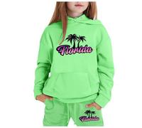 Générique Sweat à Capuche Enfant Grande Taille Manches Longues Ville Nom Lieu Haut Pantalon Décontracté Vêtements Corsage(Light Green, 4-5 Years)