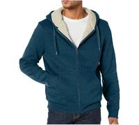 Générique Sweat à Capuche Épais Doublé en Polaire Sherpa avec Fermeture Éclair intégrale pour Homme Manches Longues Chaud Décontracté Zip Automne Hiver Pullover Mode Confortable (Blue, M)