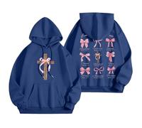 Générique Sweat à Capuche Femme 2025 Imprimé Nœud Papillon et Croix Pull Décontracté Chaud à Manches Longues Confortable et Élégant Automne Hiver