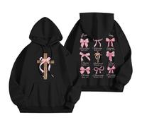 Générique Sweat à Capuche Femme 2025 Imprimé Nœud Papillon et Croix Pull Décontracté Chaud à Manches Longues Confortable et Élégant Automne Hiver