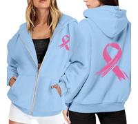 Générique Sweat à Capuche Femme 2025 Octobre Rose Ruban Sensibilisation Cancer du Sein Haut Chic et Élégant Veste de Sport Décontractée avec Poches Cardigan