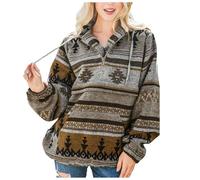 Générique Sweat à Capuche Femme Col Boutonné Cordon Serrage Manches Longues avec Poches Pull Capuche Coupe Ample Chaud Confortable