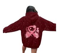Générique Sweat À Capuche Femme Décontracté Lettres Imprimé Étoilé Ciel À Capuche Sweat Sensibilisation Cancer du Sein pour L Hiver Et Les Célébrations