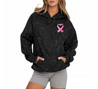 Générique Sweat À Capuche Femme Décontracté Lettres Imprimé Étoilé Ciel À Capuche Sweat Sensibilisation Cancer du Sein pour L Hiver Et Les Célébrations