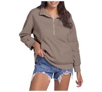 Générique Sweat à Capuche Femme Demi-zippé Polaire col Montant Coupe décontractée avec Poche Kangourou et Bordures contrastées Confortable pour Style Urbain (Khaki, S)
