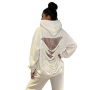 Générique Sweat À Capuche Femme Dos Découpé À Plis Superposés, Sweat Oversize avec Doublure en Dentelle Florale, Pull Manches Longues Style Street Chic pour Sorties Urbaines