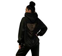Générique Sweat À Capuche Femme Dos Découpé À Plis Superposés, Sweat Oversize avec Doublure en Dentelle Florale, Pull Manches Longues Style Street Chic pour Sorties Urbaines