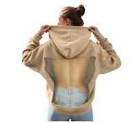 Générique Sweat À Capuche Femme Dos Ouvert avec Panneau en Résille Maille, Sweat Oversize Manches Longues, Pull Décontracté Style Street Chic pour Sorties Urbaines