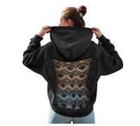 Générique Sweat À Capuche Femme Dos Ouvert Forme Papillon avec Dentelle Florale, Sweat Oversize Manches Longues, Pull Street Chic Décontracté pour Sorties Urbaines Et Soirées