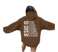 Générique Sweat A Capuche Femme Hiver Décontracté Col Rond À Imprimé Lettres Dieu Jésus pour Tenue Quotidienne Idéal pour Cadeaux De Noël