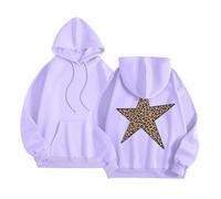 Générique Sweat à Capuche Femme Imprimé Étoile Léopard Streetwear Pullover Décontracté Confortable Molleton Automne Hiver Sweatshirt à Capuche Femme Y2k(Purple, L)