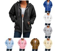 Générique Sweat a Capuche Femme Manches Longues Zippé Coupe Ample Hoodie Classique Décontractés Automne Sweat avec Cordon de Serrage et Poches Comfort Everyday