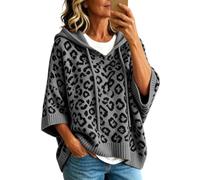 Générique Sweat à Capuche Femme Motif Léopard Manches Larges Amples Cordon Ajustable Pull Poncho Oversize Décontracté Confortable Tendance