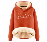 Générique Sweat à Capuche Femme Oversize Polaire épaisse Motif lettré Pull Confortable Hiver décontracté Tendance (Orange, L)