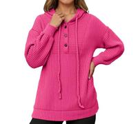 Générique Sweat à Capuche Femme Pull Cordon Boutons Coupe Ample Polaire Automne Hiver Confort pour Un Style Casual Idéal pour Le Quotidien et Les W nds(S)