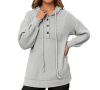 Générique Sweat à Capuche Femme Pull Cordon Boutons Coupe Ample Polaire Automne Hiver Confort pour Un Style Casual Idéal pour Le Quotidien et Les W nds(Grey, XXL)
