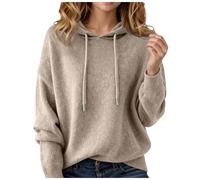 Générique Sweat à Capuche Femme Pull en Tricot Surdimensionné à Manches Longues avec Cordon de Serrage Hoodie Sweat-Shirt Ample Décontracté Léger Couleur Unie Automne et Hiver Chaud et Doux Pull Over