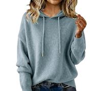 Générique Sweat à Capuche Femme Pull en Tricot Surdimensionné à Manches Longues avec Cordon de Serrage Hoodie Sweat-Shirt Ample Décontracté Léger Couleur Unie Automne et Hiver Chaud et Doux Pull Over