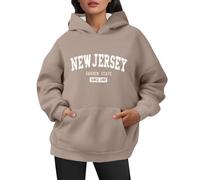 Générique Sweat à Capuche Femme Pull Grande Poche Imprimé New Jersey Garden State 1787 Molleton Doux Confort pour Un Look Rétro pour Le Quotidien et Les W nds (Khaki, S)
