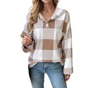 Générique Sweat à Capuche Femme Pull Imprimé Carreaux Boutonné Coupe Ample Automne Hiver Confort pour Un Style Rustique Idéal pour Les Sorties Campagne et Le Quotidien(Brown, XXL)