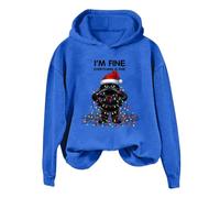 Générique Sweat à Capuche Femme Pull Imprimé Chat Noir de Noël Confort pour Les Fêtes Parfait pour Les Célébrations de Décembre et Les Soirées Cocooning au Coin du Feu(Blue, M)
