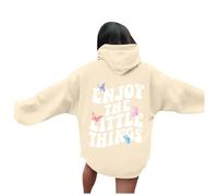 Générique Sweat à Capuche Femme Pull Imprimé Enjoy The Little Things Confort pour Le Quotidien Parfait pour Les Moments de Bonheur Simple et Les Sorties Nature (Beige, S)
