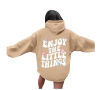Générique Sweat à Capuche Femme Pull Imprimé Enjoy The Little Things Confort pour Le Quotidien Parfait pour Les Moments de Bonheur Simple et Les Sorties Nature (Khaki, XL)