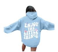 Générique Sweat à Capuche Femme Pull Imprimé Enjoy The Little Things Confort pour Le Quotidien Parfait pour Les Moments de Bonheur Simple et Les Sorties Nature (Light Blue, L)