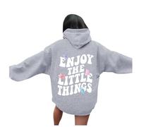 Générique Sweat à Capuche Femme Pull Imprimé Enjoy The Little Things Confort pour Le Quotidien Parfait pour Les Moments de Bonheur Simple et Les Sorties Nature (Light Gray, S)