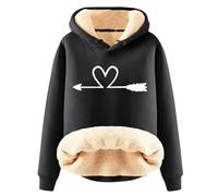 Générique Sweat à Capuche Femme Pull Imprimé Flèche Cœur Épais Molleton Confort pour Le Froid Parfait pour Les Sorties en Amoureux et Les Câlins(Black, XXL)