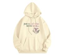 Générique Sweat à Capuche Femme Pull Imprimé Lettrage Amour de la Lecture Confort pour Le Quotidien Parfait pour Les Journées de Détente avec Un Bon Livre(Beige, M)