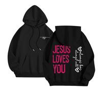 Générique Sweat à Capuche Femme Pull Imprimé Lettrage Jésus Col Rond Poche Cordon Confort pour l'Automne Hiver Parfait pour Les Rencontres Spirituelles et Le Quotidien(Black, XL)