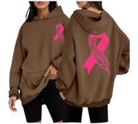 Générique Sweat à Capuche Femme Pull Imprimé Rouge Cancer du Sein Confort pour Octobre Parfait pour Les Marches de Sensibilisation et Le Quotidien(Brown, XL)