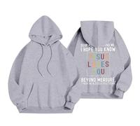 Générique Sweat à Capuche Femme Pull Imprimé Verset Biblique Oversize Confort pour Le Quotidien Parfait pour Les Rencontres Spirituelles et Les Jours de Foi(Grey, L)