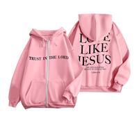 Générique Sweat à Capuche Femme Sport décontracté avec Impression Lettrage Tendance Zip Manches Longues Poche Kangourou Cordon Ajustable (S)