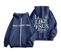 Générique Sweat à Capuche Femme Sport décontracté avec Impression Lettrage Tendance Zip Manches Longues Poche Kangourou Cordon Ajustable (Navy, XXXL)