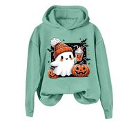 Générique Sweat a Capuche Femme Sweat-Shirt d'halloween Gilet Vetement Fantaisie Chic Élégant Hoodie avec Poche Super Soft Touch Pulls, Gilets Et Sweats Halloween Vêtements Citrouille Light Vert L
