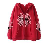 Générique Sweat a Capuche Femme zippé avec Motif araignée Sweatshirts Grande Taille Imprimé Toile d'araignée Mode Hoodie à Manches Longues avec Poches Manteau Hiver Chaud Harajuku Streetwear (Red, M)