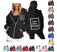 Générique Sweat à Capuche Femme Zippé Pull Personnalisé Ajoutez Votre Photo Décontracté Manche Longue Veste de Sport Hoodies avec Poches Automne Hiver Sportswear Gilet Femme Couleur Unie Noir L