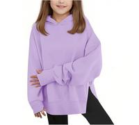 Générique Sweat à Capuche Fille 5-14 Ans Automne Et Hiver Sweat-Shirt La Mode DéContracté Mignon Couleur Unie Hauts Manches Longues Trous pour Les Doigts Ample Confortable (Light Purple, 9-10 Ans)