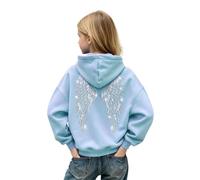 Générique Sweat À Capuche Fille Pull Ange avec Ailes d'ange en Strass Poches Et Cordon Sweatshirt Manches Longues Coupe Ample Pull Hoodies Automne et Hiver Chaud Streetwear Sport