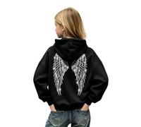 Générique Sweat À Capuche Fille Pull Ange avec Ailes d'ange en Strass Poches Et Cordon Sweatshirt Manches Longues Coupe Ample Pull Hoodies Automne et Hiver Chaud Streetwear Sport