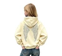 Générique Sweat à Capuche Fille Top Sweat Y2K Grande Taille Imprimé Ailes Pull Décontracté à Manches Longues pour Automne Hiver Sorties Quotidiennes Rencontres Entre Amis