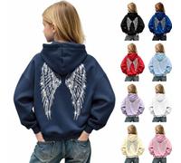 Générique Sweat à Capuche Fille Top Sweat Y2K Grande Taille Imprimé Ailes Pull Décontracté à Manches Longues pour Automne Hiver Sorties Quotidiennes Rencontres Entre Amis