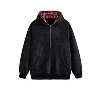 Générique Sweat À Capuche Homme Automne Hiver Lavé Tissu Vieilli Faux Deux Pièces Cap Manteau Haut Streetwear Urbain avec Poches (Black, M)