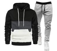 Générique Sweat À Capuche Homme Ensemble Chic Pantalon Taille Elastique Jogging Chaud À Capuche Grande Taille de Travail Large Mode Survetement Homme Men's Hoodies & Sweatshirts Noir M