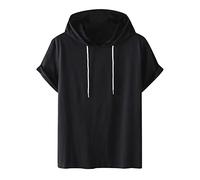 Générique Sweat à Capuche Homme Hoodie Coton Manches Courtes T-Shirt Été Décontracté Tshirts Couleur Unie Tee Shirt Sport Respirant Tee-Shirt Confortable Teeshirt Soldes 01 Noir XL