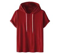 Générique Sweat à Capuche Homme Hoodie Coton Manches Courtes T-Shirt Été Décontracté Tshirts Couleur Unie Tee Shirt Sport Respirant Tee-Shirt Confortable Teeshirt Mes Commandes 02 Vin 4XL