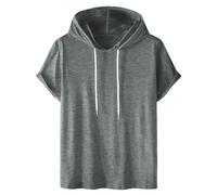 Générique Sweat à Capuche Homme Hoodie Coton Manches Courtes T-Shirt Été Décontracté Tshirts Couleur Unie Tee Shirt Sport Respirant Tee-Shirt Confortable Teeshirt Mes Commandes 02 Gris M